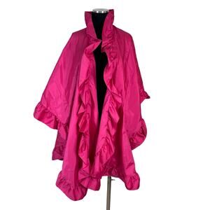 Vintage 60s Catalina Hot Pink Ruffled Swim Coverup Cape Wrap Taffeta Pinup Glam
